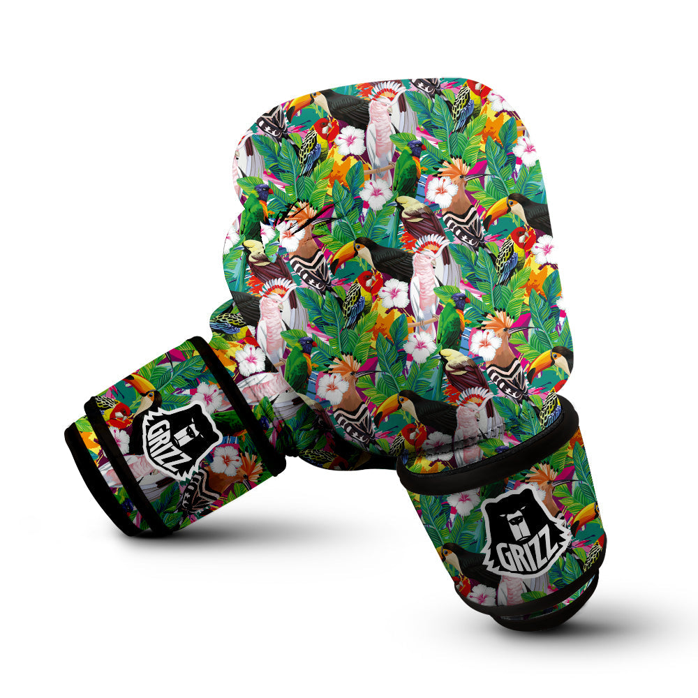 Palm Leaves And Bird Of Paradise Print Boxing Gloves-grizzshop