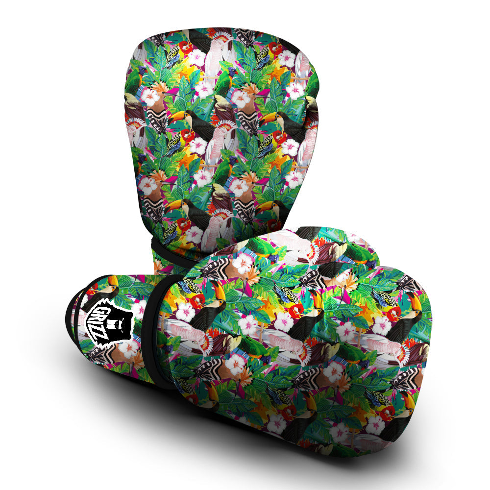 Palm Leaves And Bird Of Paradise Print Boxing Gloves-grizzshop