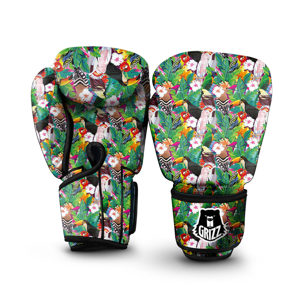 Palm Leaves And Bird Of Paradise Print Boxing Gloves-grizzshop