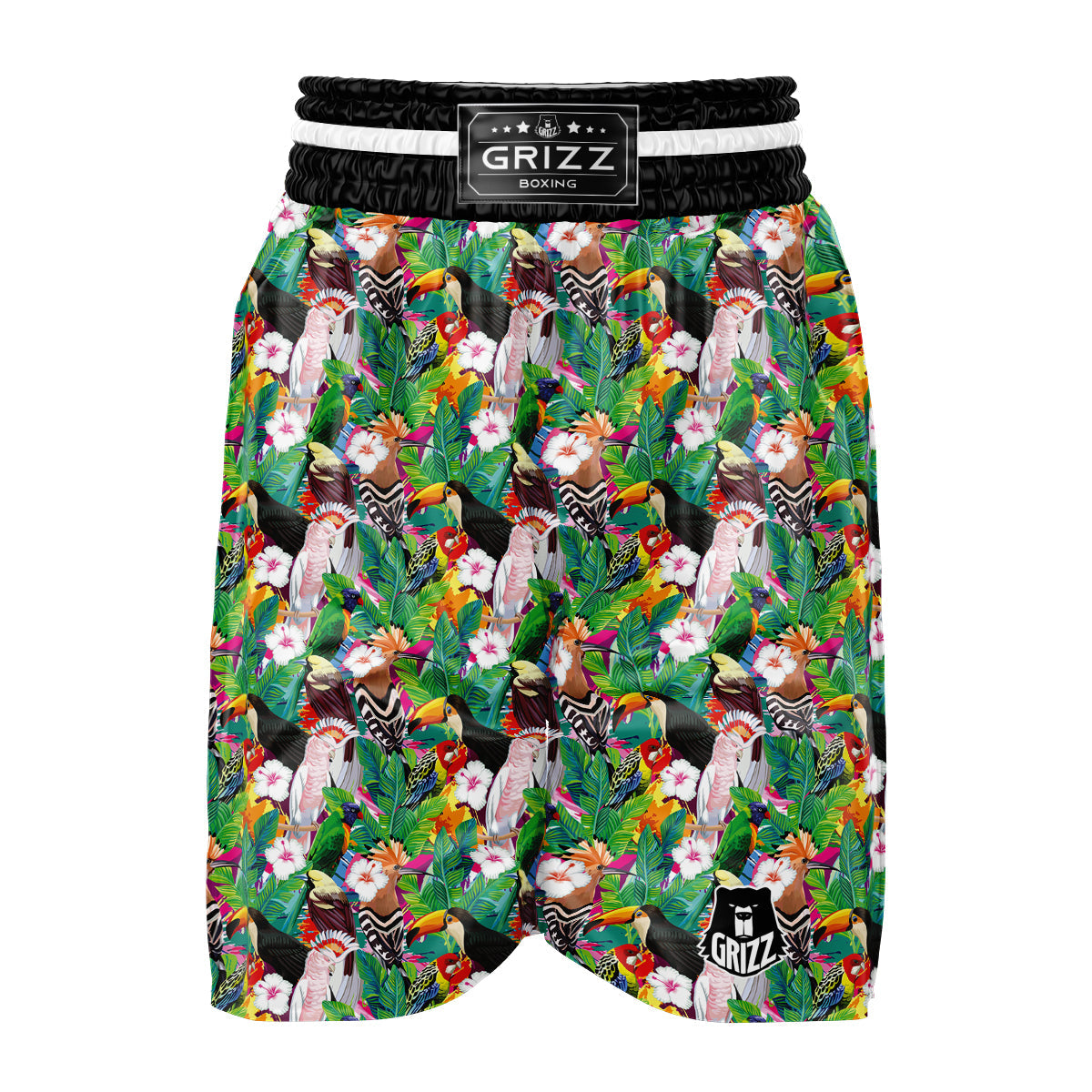 Palm Leaves And Bird Of Paradise Print Boxing Shorts-grizzshop