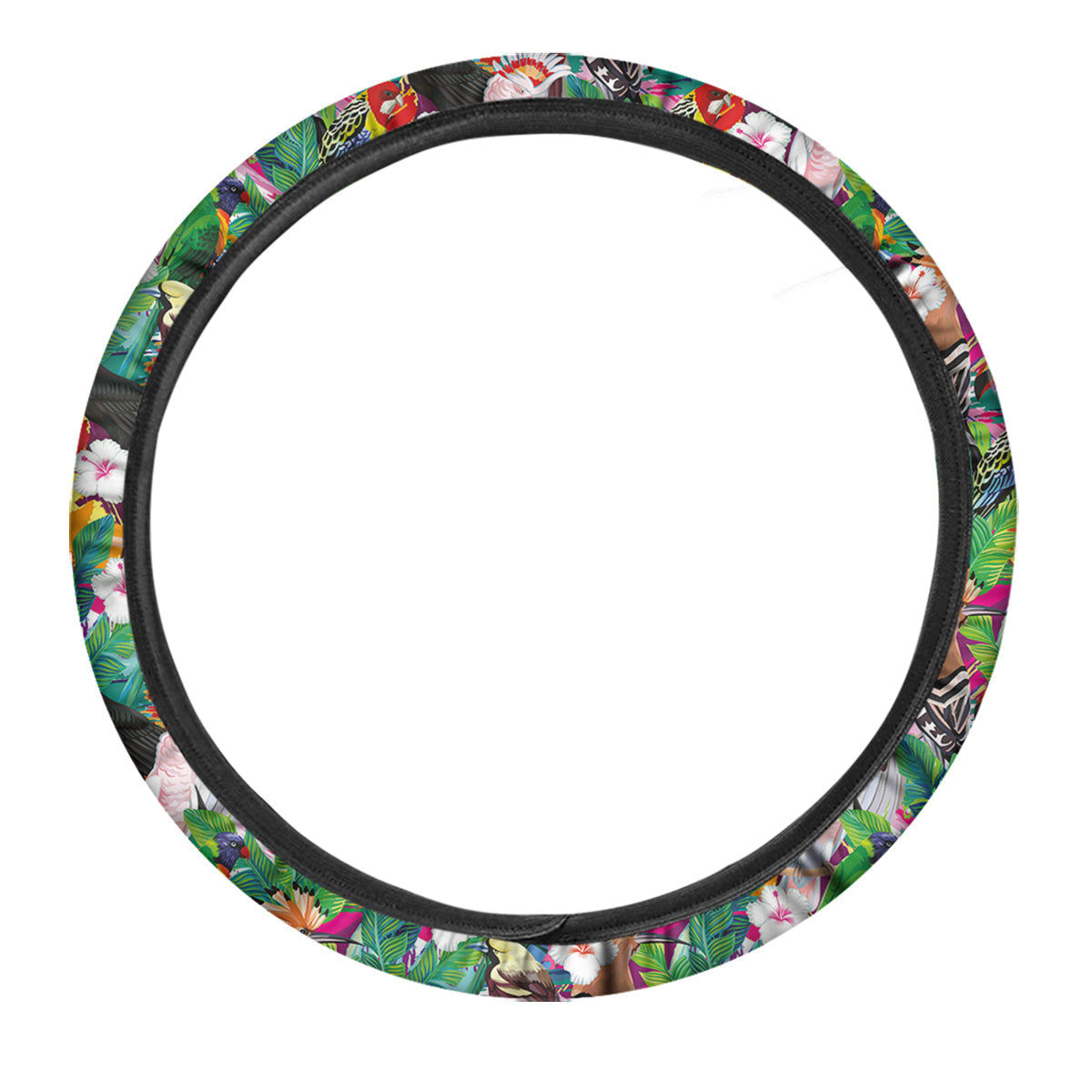 Palm Leaves And Bird Of Paradise Print Car Steering Wheel Cover-grizzshop