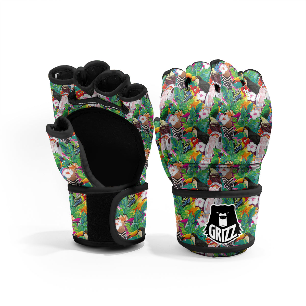 Palm Leaves And Bird Of Paradise Print MMA Gloves-grizzshop