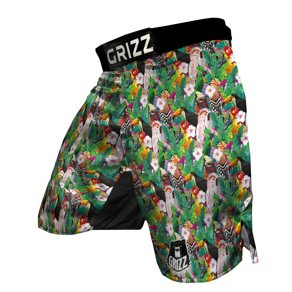 Palm Leaves And Bird Of Paradise Print MMA Shorts-grizzshop