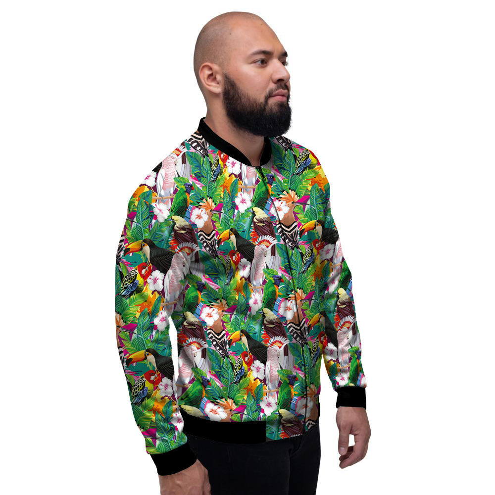 Palm Leaves And Bird Of Paradise Print Men's Bomber Jacket-grizzshop