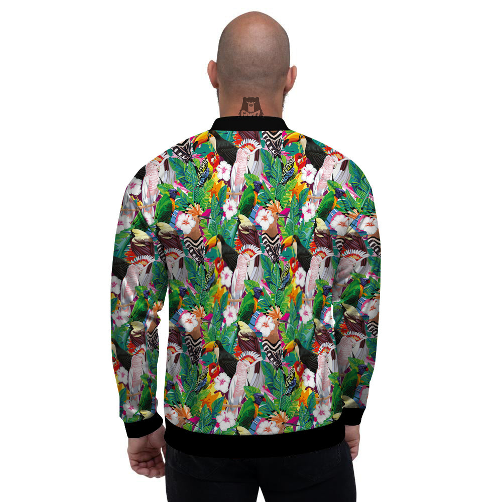 Palm Leaves And Bird Of Paradise Print Men's Bomber Jacket-grizzshop