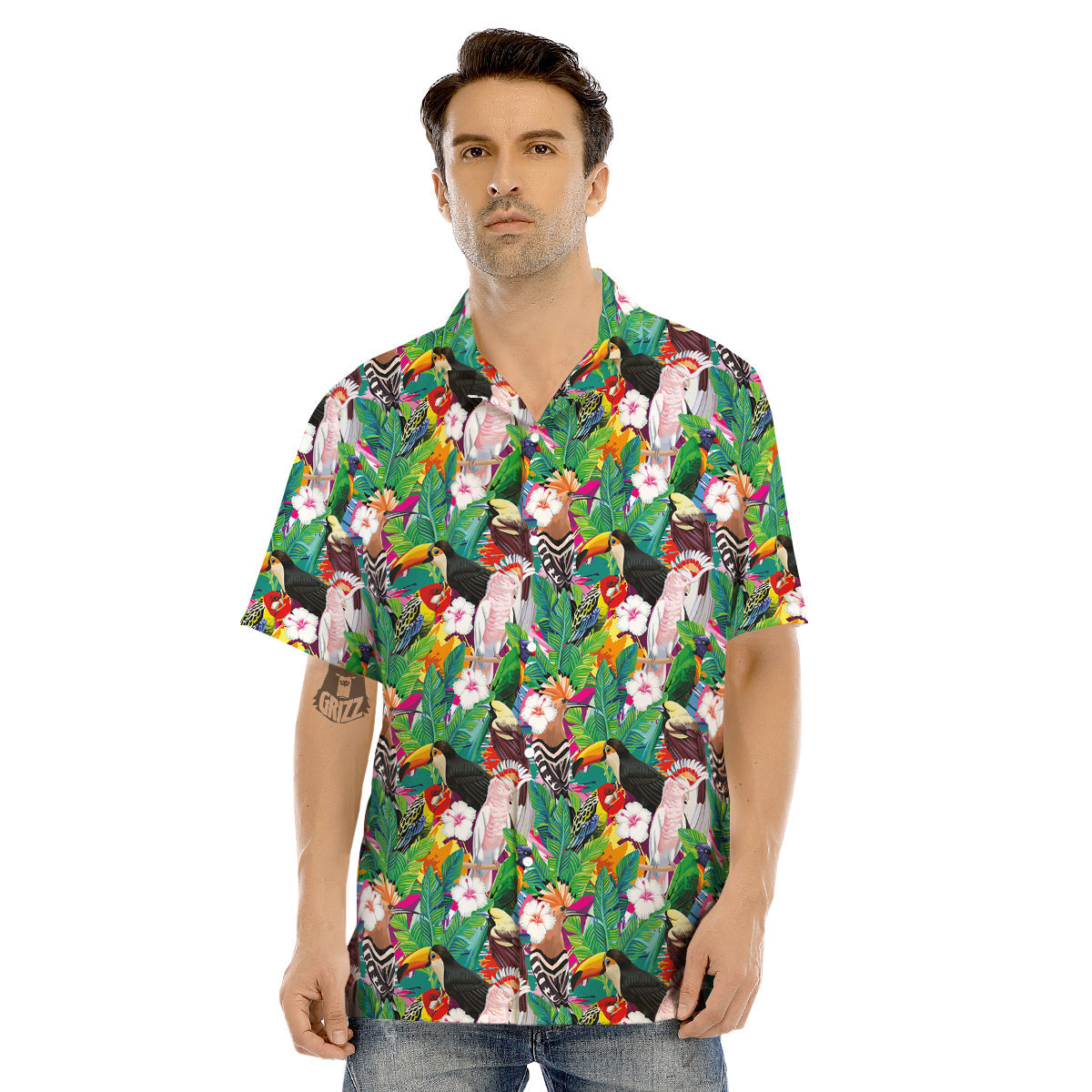 Palm Leaves And Bird Of Paradise Print Men's Hawaiian Shirt-grizzshop