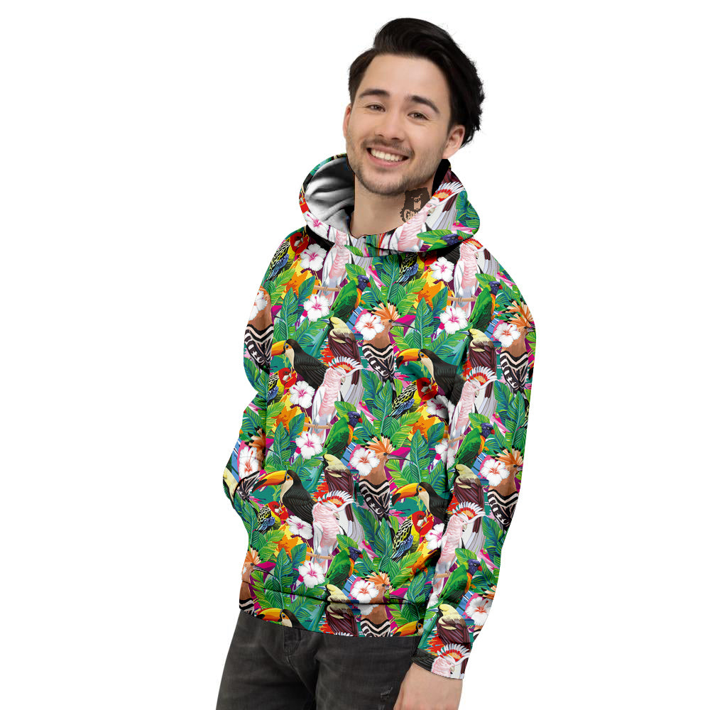Palm Leaves And Bird Of Paradise Print Men's Hoodie-grizzshop