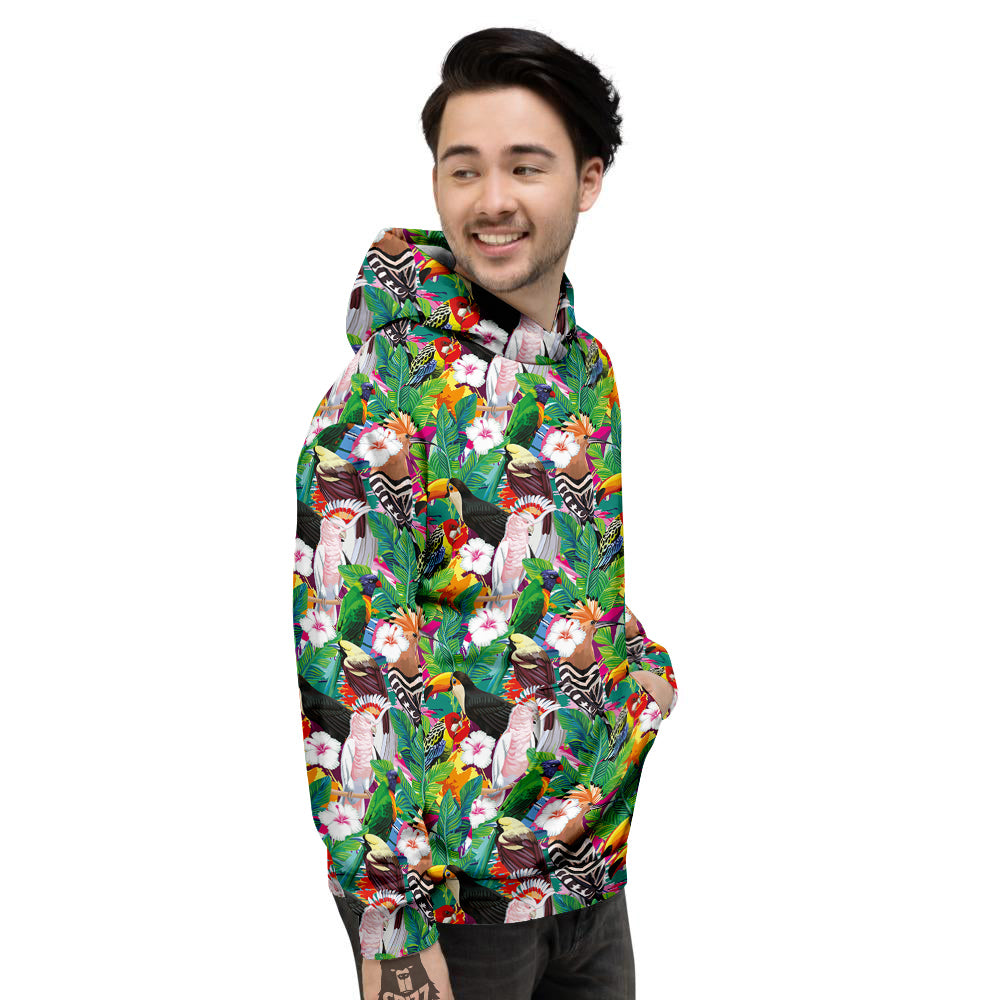 Palm Leaves And Bird Of Paradise Print Men's Hoodie-grizzshop