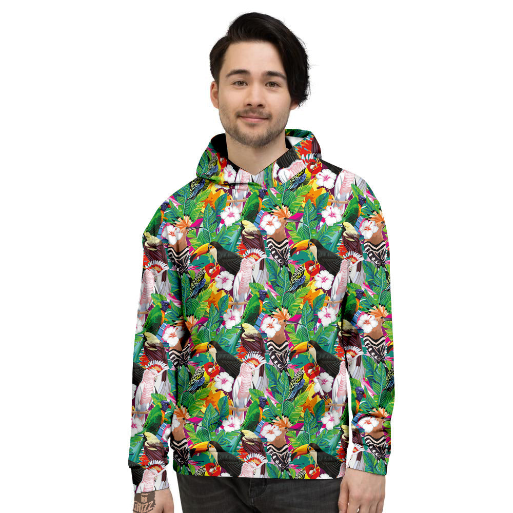 Palm Leaves And Bird Of Paradise Print Men's Hoodie-grizzshop