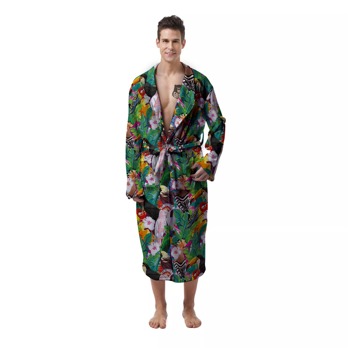 Palm Leaves And Bird Of Paradise Print Men's Robe-grizzshop