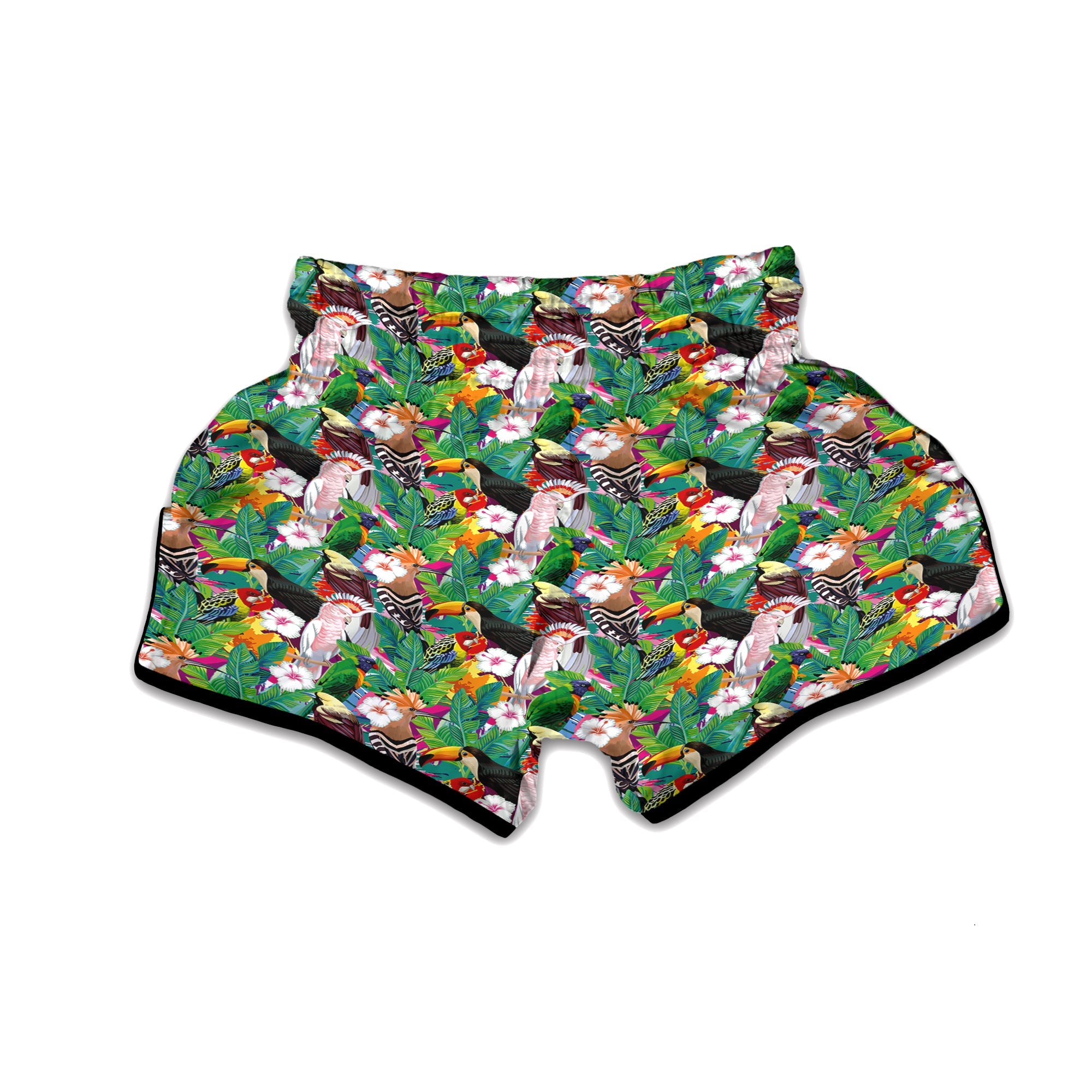 Palm Leaves And Bird Of Paradise Print Muay Thai Boxing Shorts-grizzshop