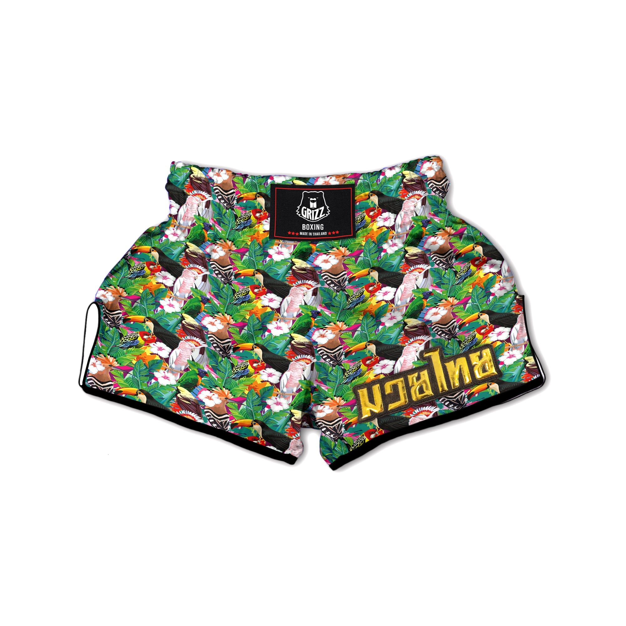 Palm Leaves And Bird Of Paradise Print Muay Thai Boxing Shorts-grizzshop