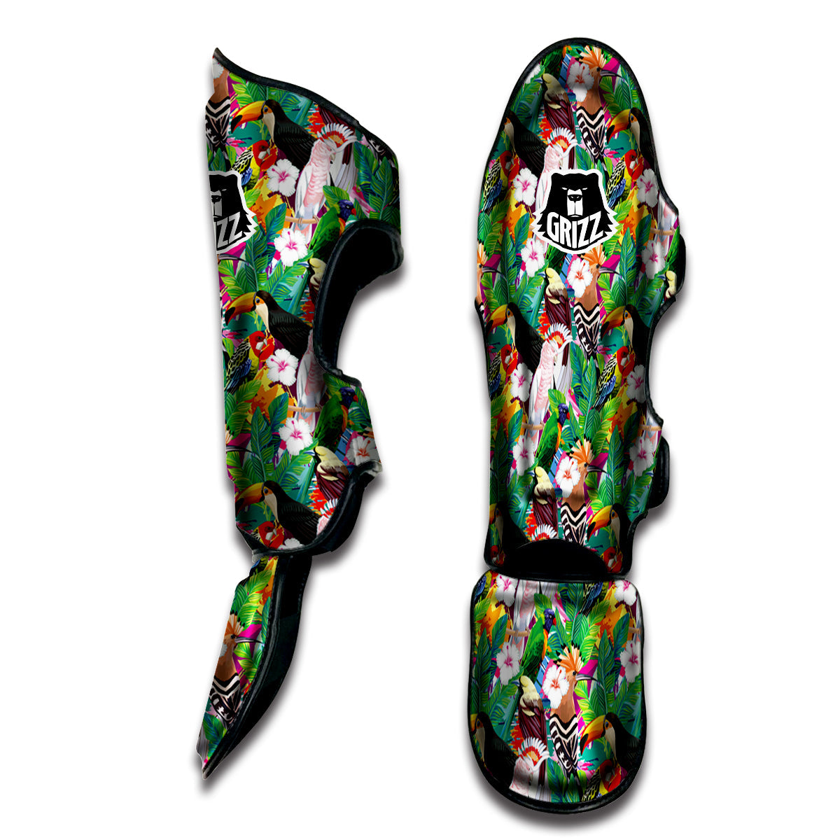 Palm Leaves And Bird Of Paradise Print Muay Thai Shin Guards-grizzshop
