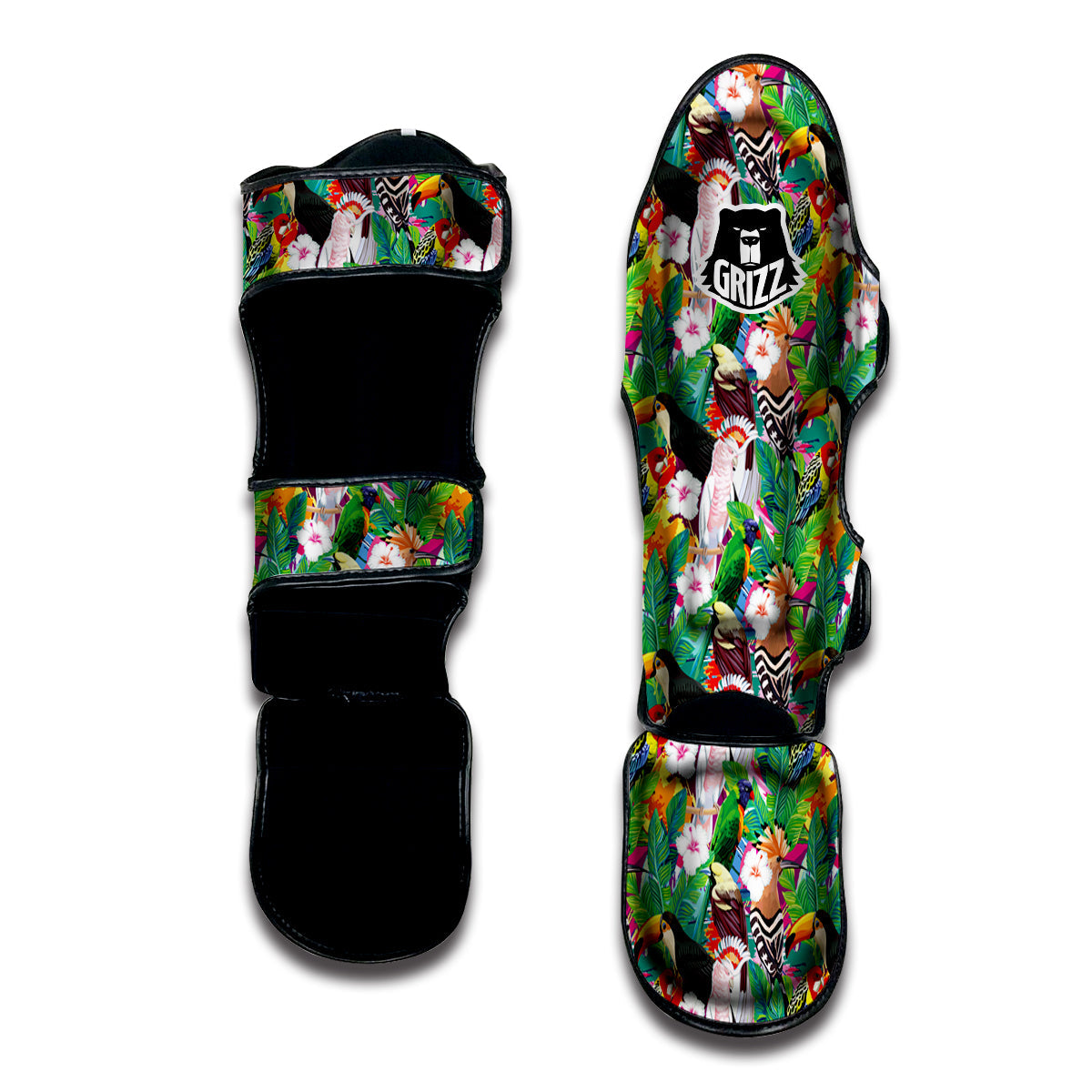 Palm Leaves And Bird Of Paradise Print Muay Thai Shin Guards-grizzshop