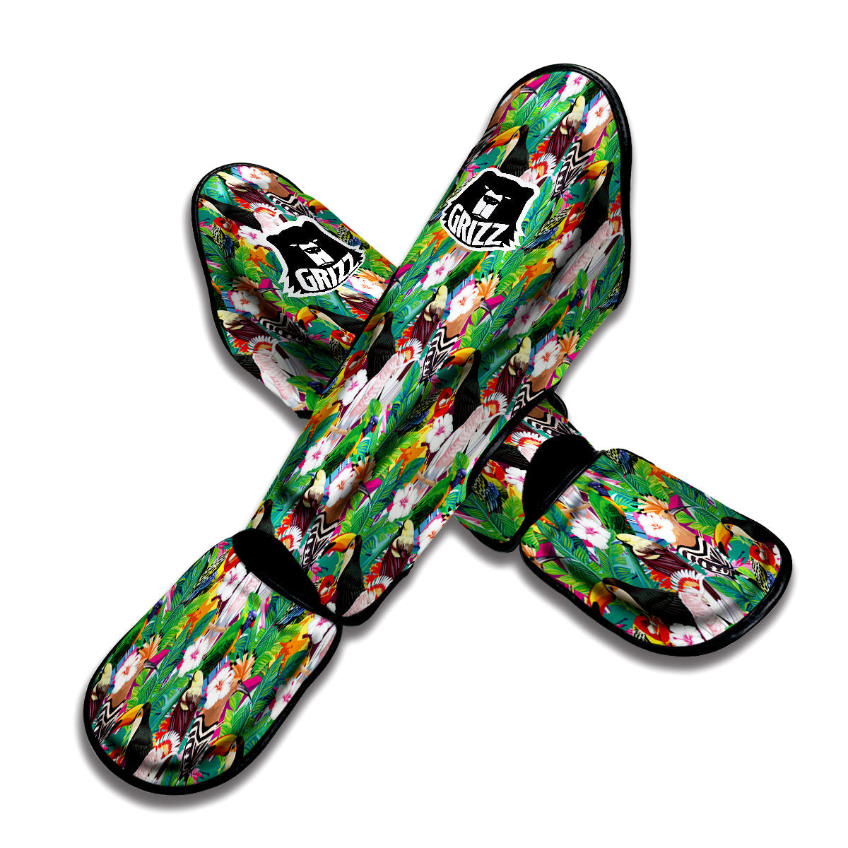 Palm Leaves And Bird Of Paradise Print Muay Thai Shin Guards-grizzshop