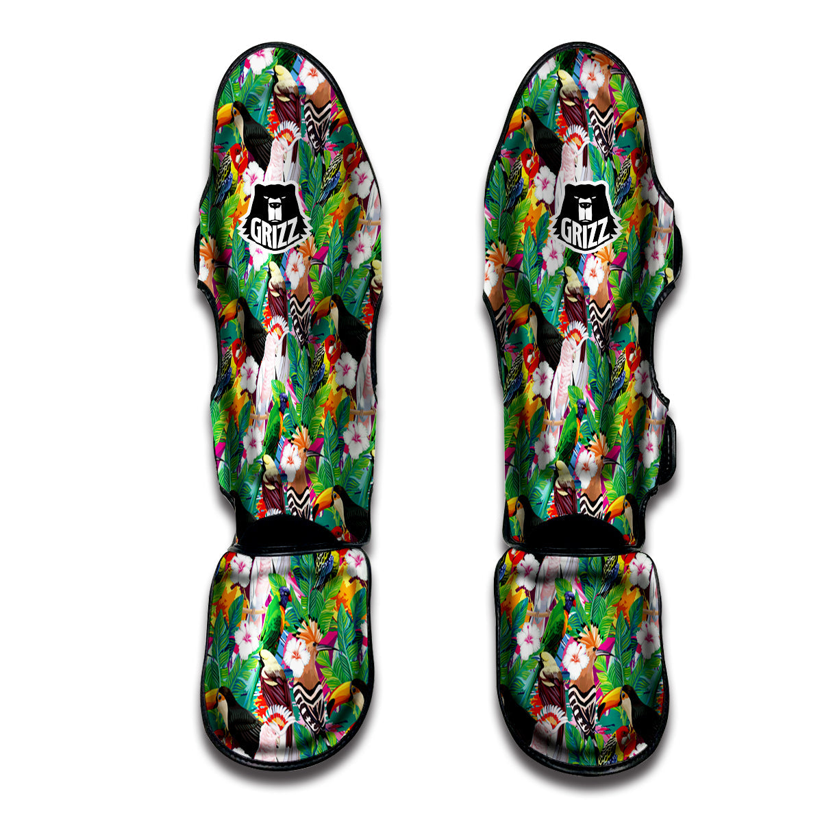 Palm Leaves And Bird Of Paradise Print Muay Thai Shin Guards-grizzshop