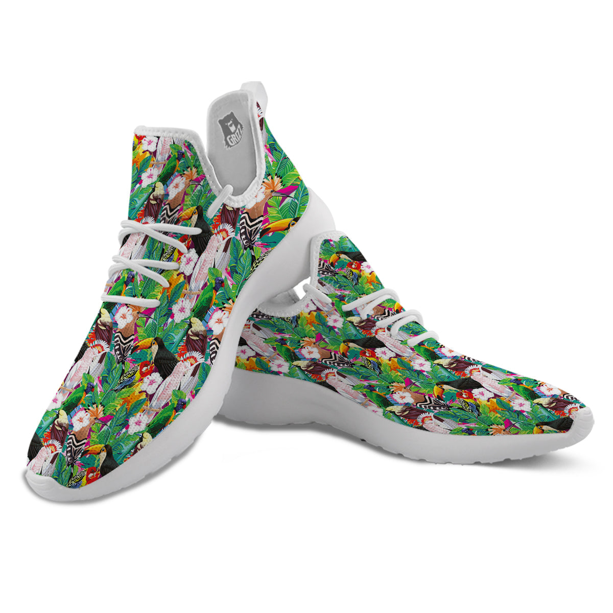 Palm Leaves And Bird Of Paradise Print White Athletic Shoes-grizzshop