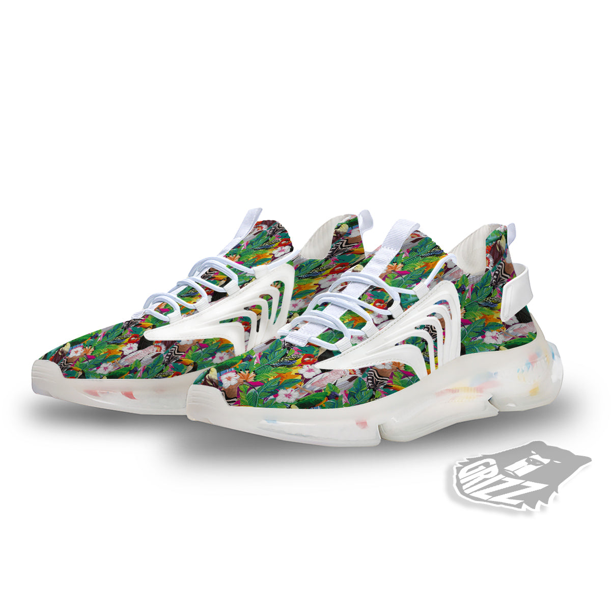 Palm Leaves And Bird Of Paradise Print White Gym Shoes-grizzshop