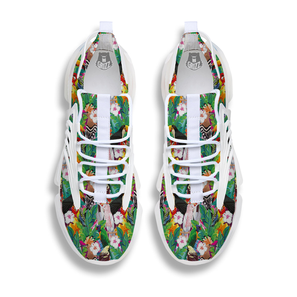Palm Leaves And Bird Of Paradise Print White Gym Shoes-grizzshop