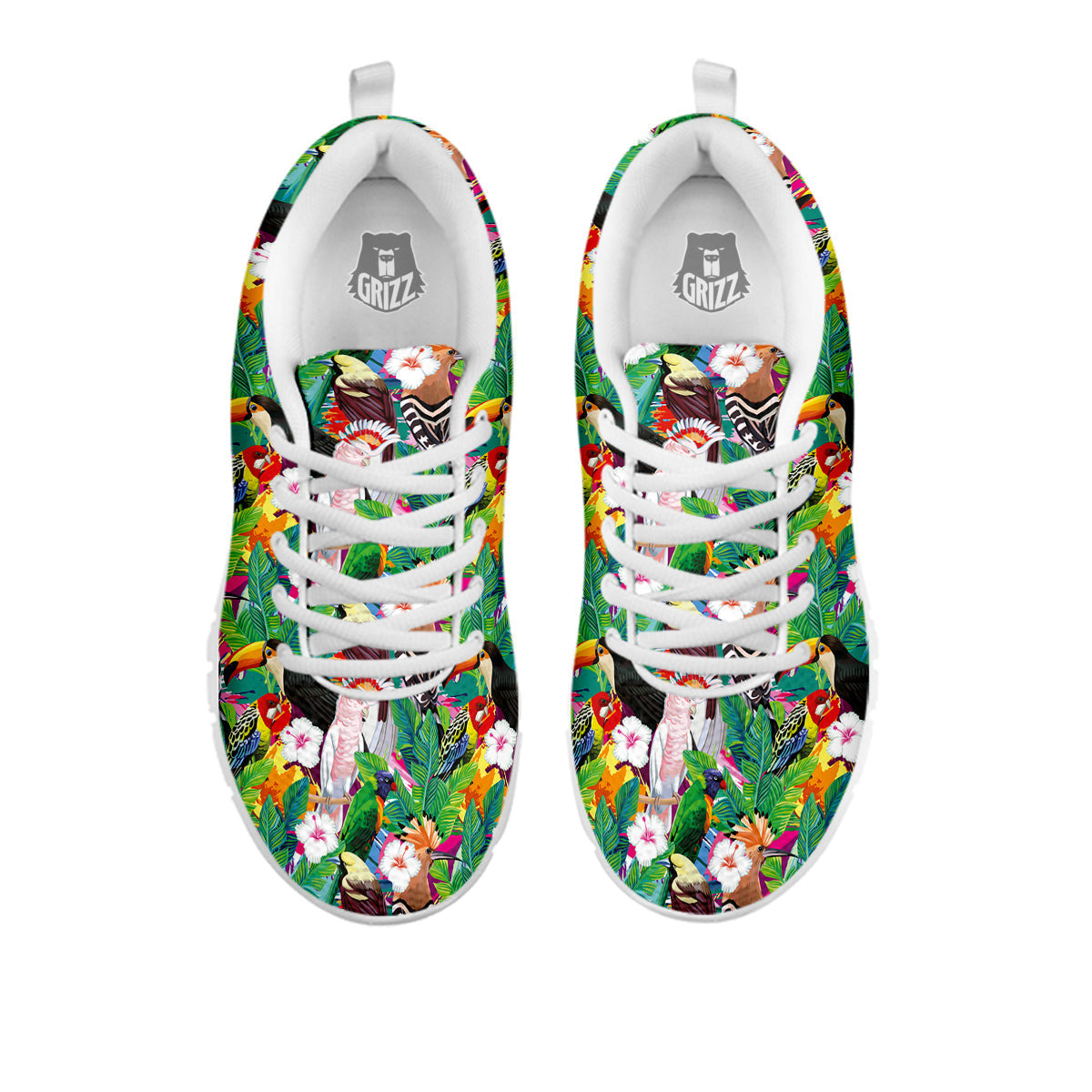 Palm Leaves And Bird Of Paradise Print White Sneaker-grizzshop