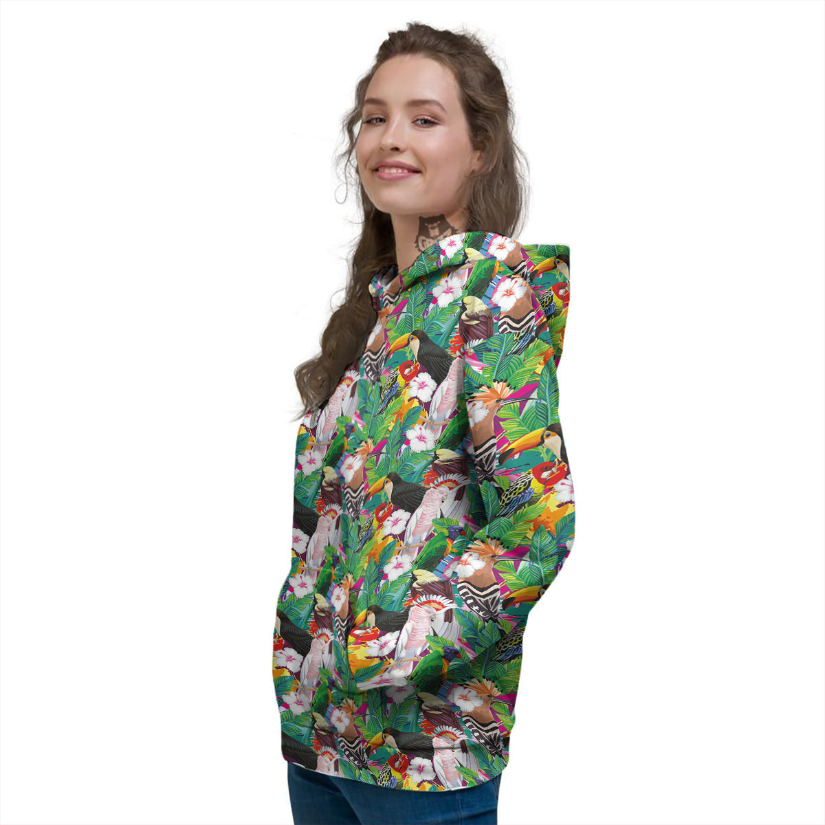 Palm Leaves And Bird Of Paradise Print Women's Hoodie-grizzshop