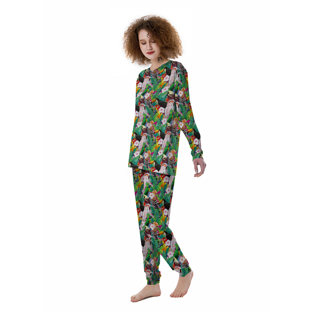 Palm Leaves And Bird Of Paradise Print Women's Pajamas-grizzshop