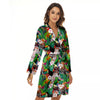 Palm Leaves And Bird Of Paradise Print Women's Robe-grizzshop