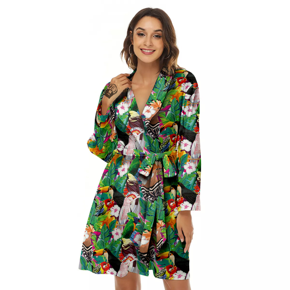 Palm Leaves And Bird Of Paradise Print Women's Robe-grizzshop