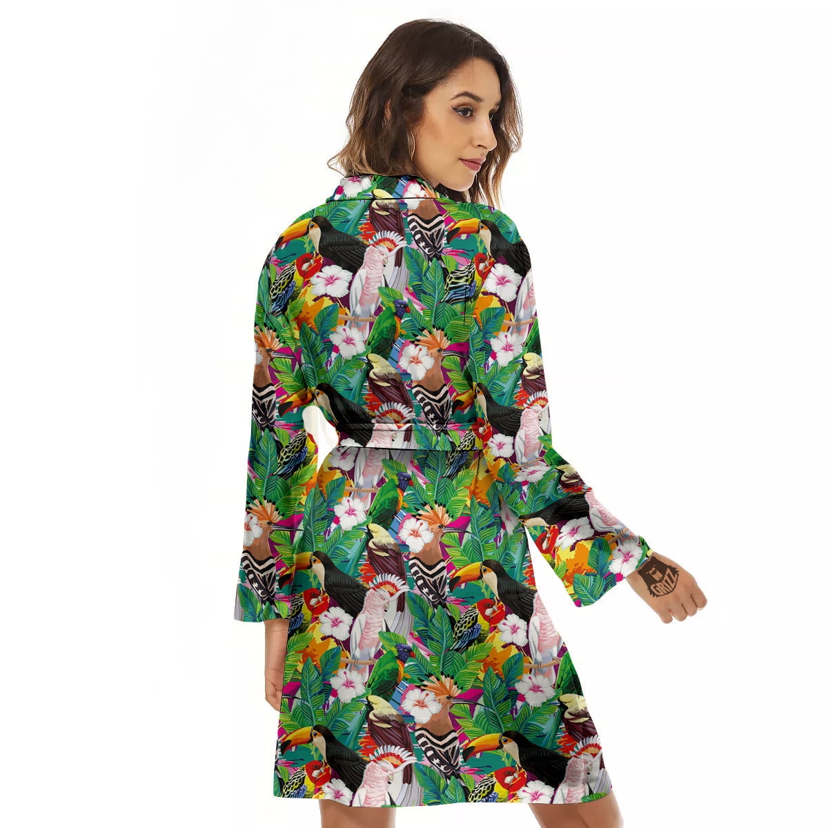 Palm Leaves And Bird Of Paradise Print Women's Robe-grizzshop