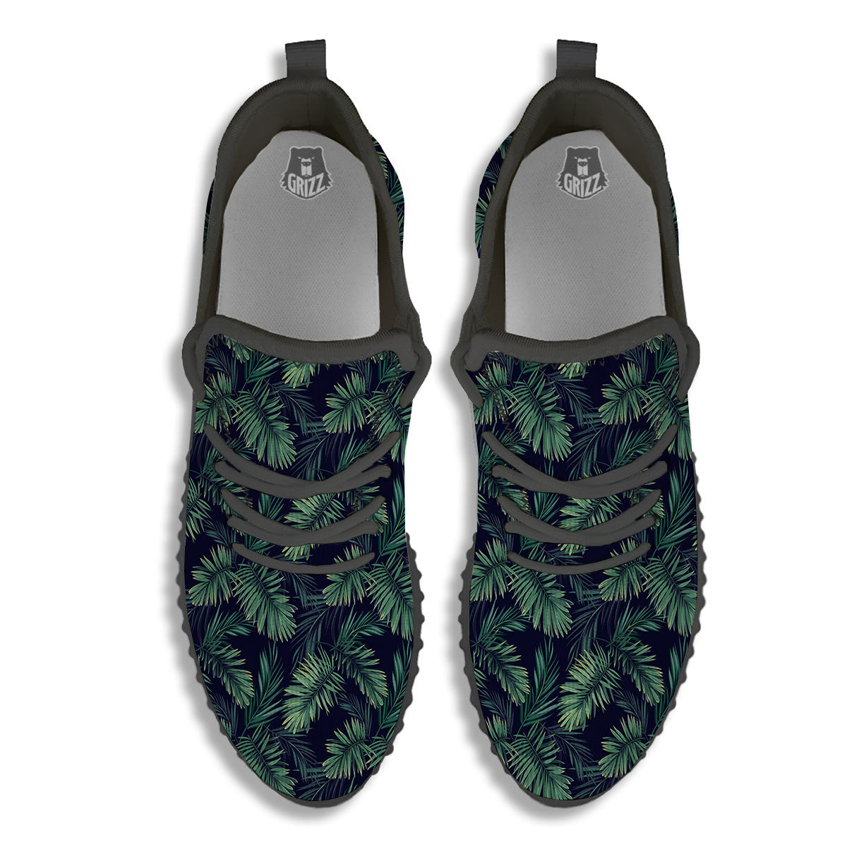 Palm Leaves Dark Tropical Print Pattern Black Walking Shoes-grizzshop