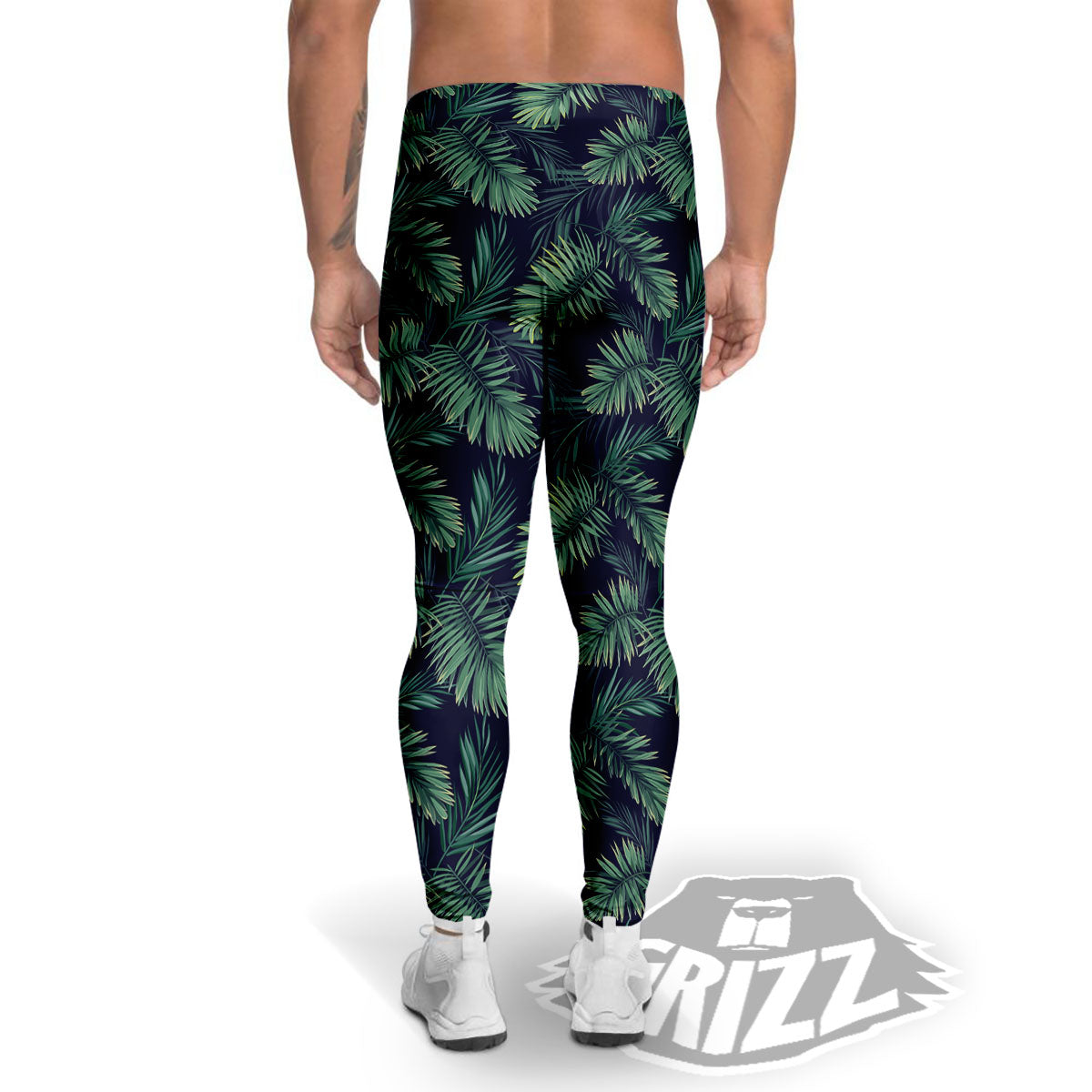 Palm Leaves Dark Tropical Print Pattern Men's Leggings-grizzshop