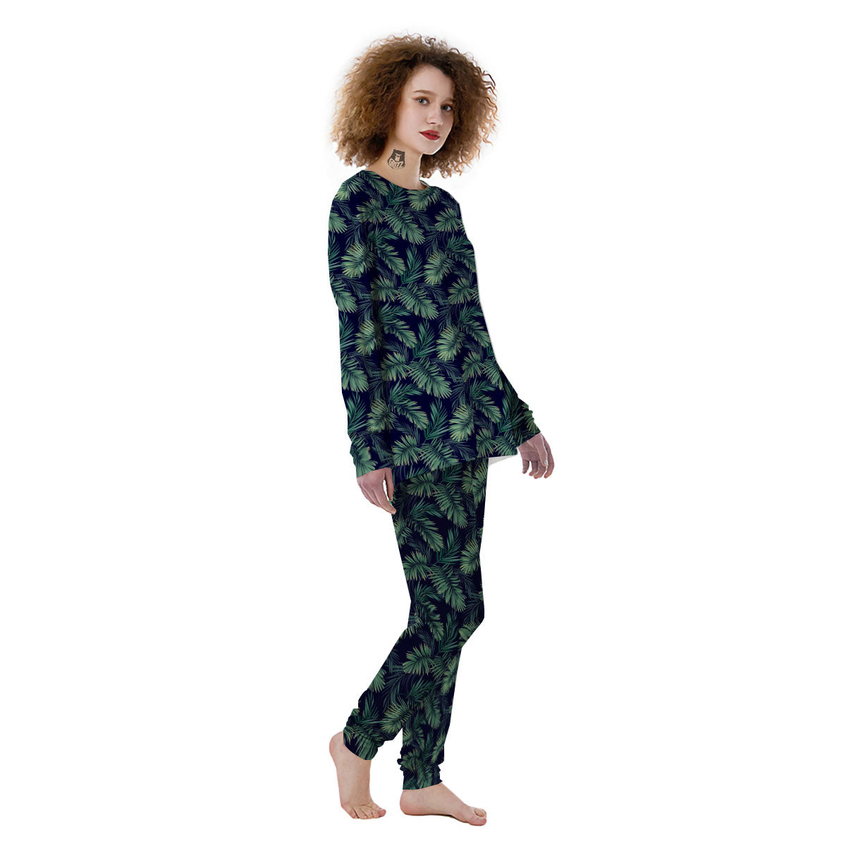 Palm Leaves Dark Tropical Print Pattern Women's Pajamas-grizzshop