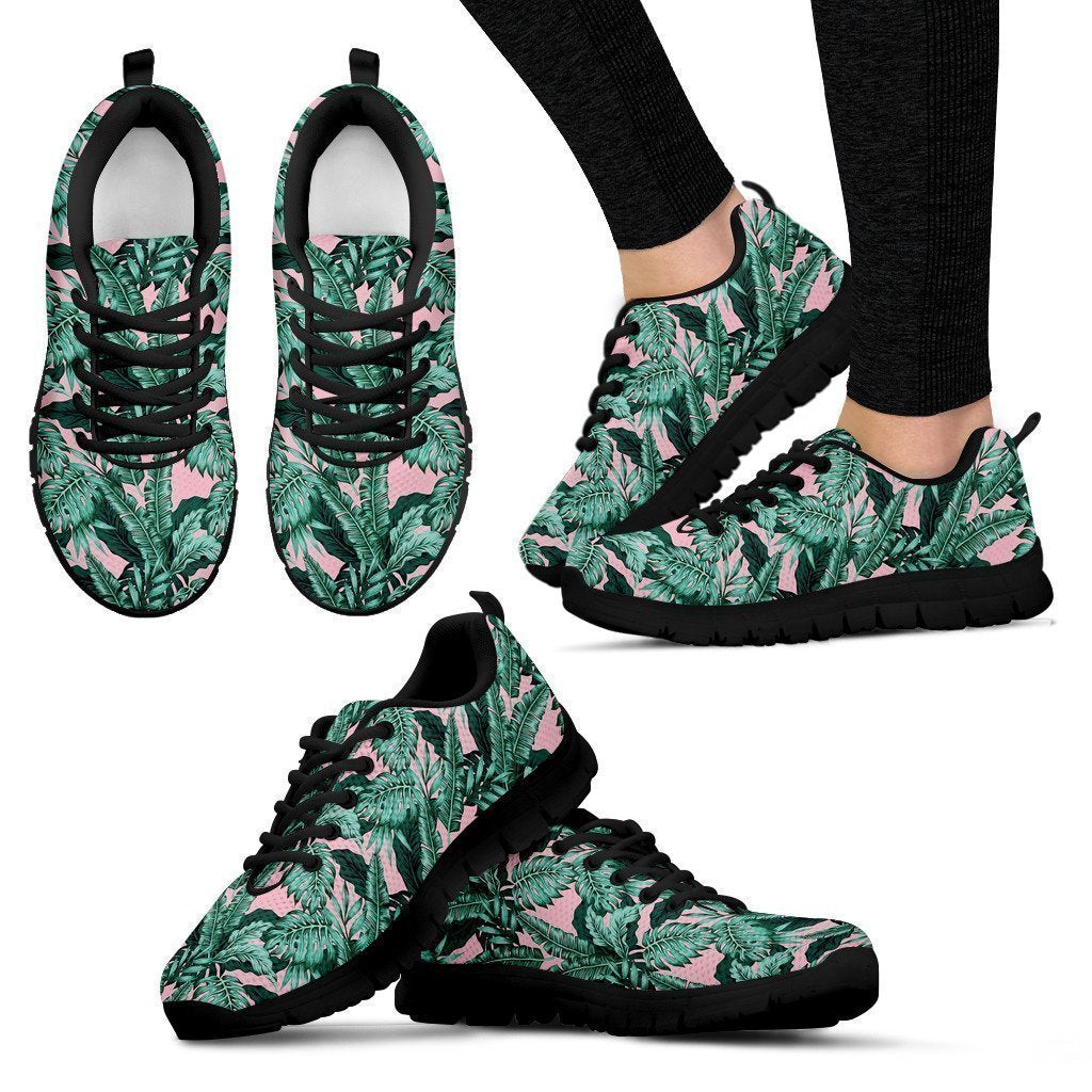 Palm Leaves Floral Tropical Hawaiian Pattern Print Black Sneaker Shoes For Men Women-grizzshop