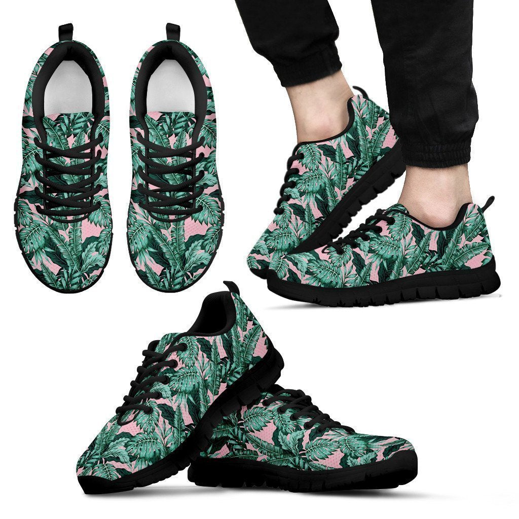 Palm Leaves Floral Tropical Hawaiian Pattern Print Black Sneaker Shoes For Men Women-grizzshop