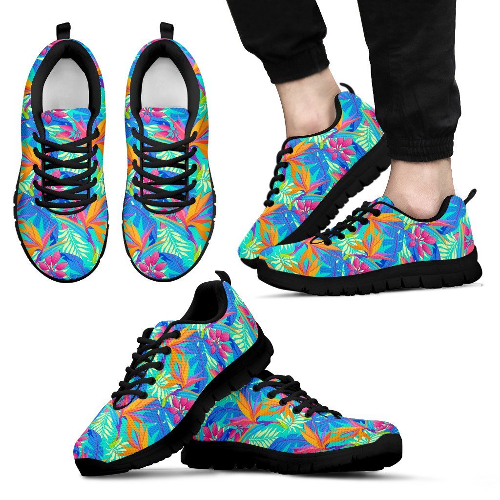 Palm Leaves Floral Tropical Hawaiian Pattern Print Black Sneaker Shoes For Men Women-grizzshop