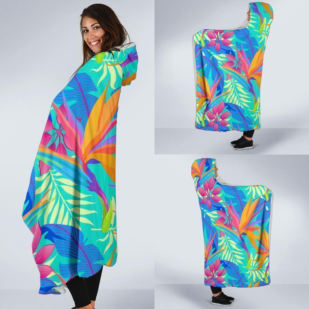 Palm Leaves Floral Tropical Hawaiian Pattern Print Hooded Blanket-grizzshop