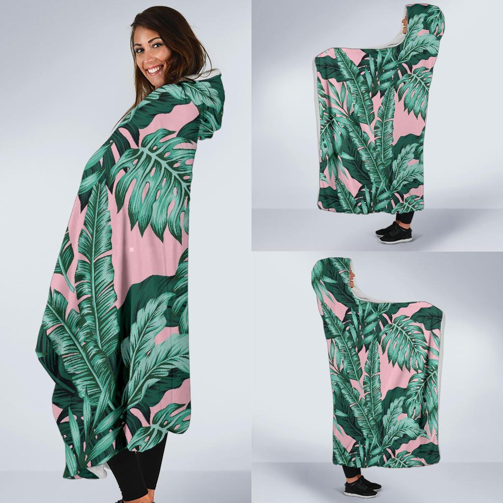 Palm Leaves Floral Tropical Hawaiian Pattern Print Hooded Blanket-grizzshop