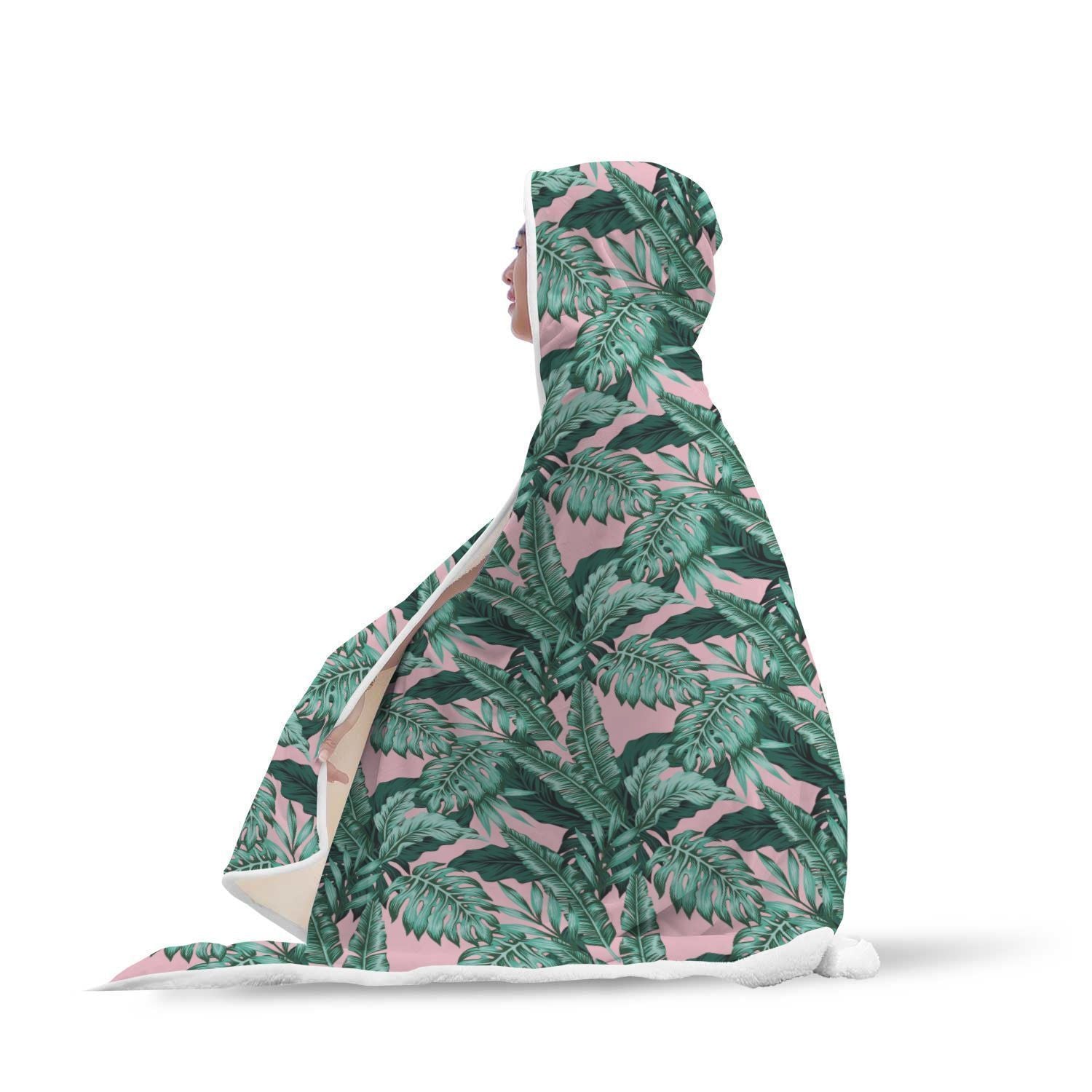 Palm Leaves Floral Tropical Hawaiian Pattern Print Hooded Blanket-grizzshop