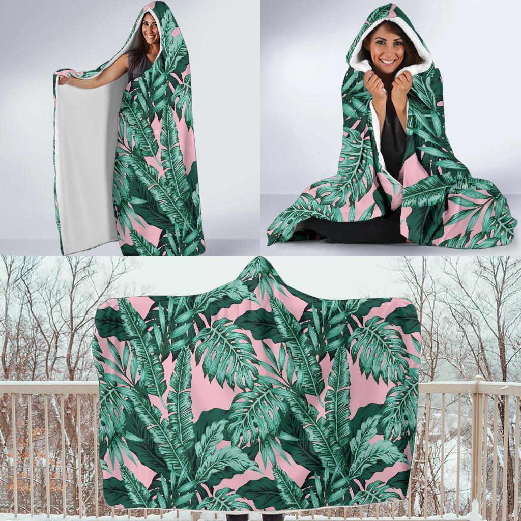 Palm Leaves Floral Tropical Hawaiian Pattern Print Hooded Blanket-grizzshop