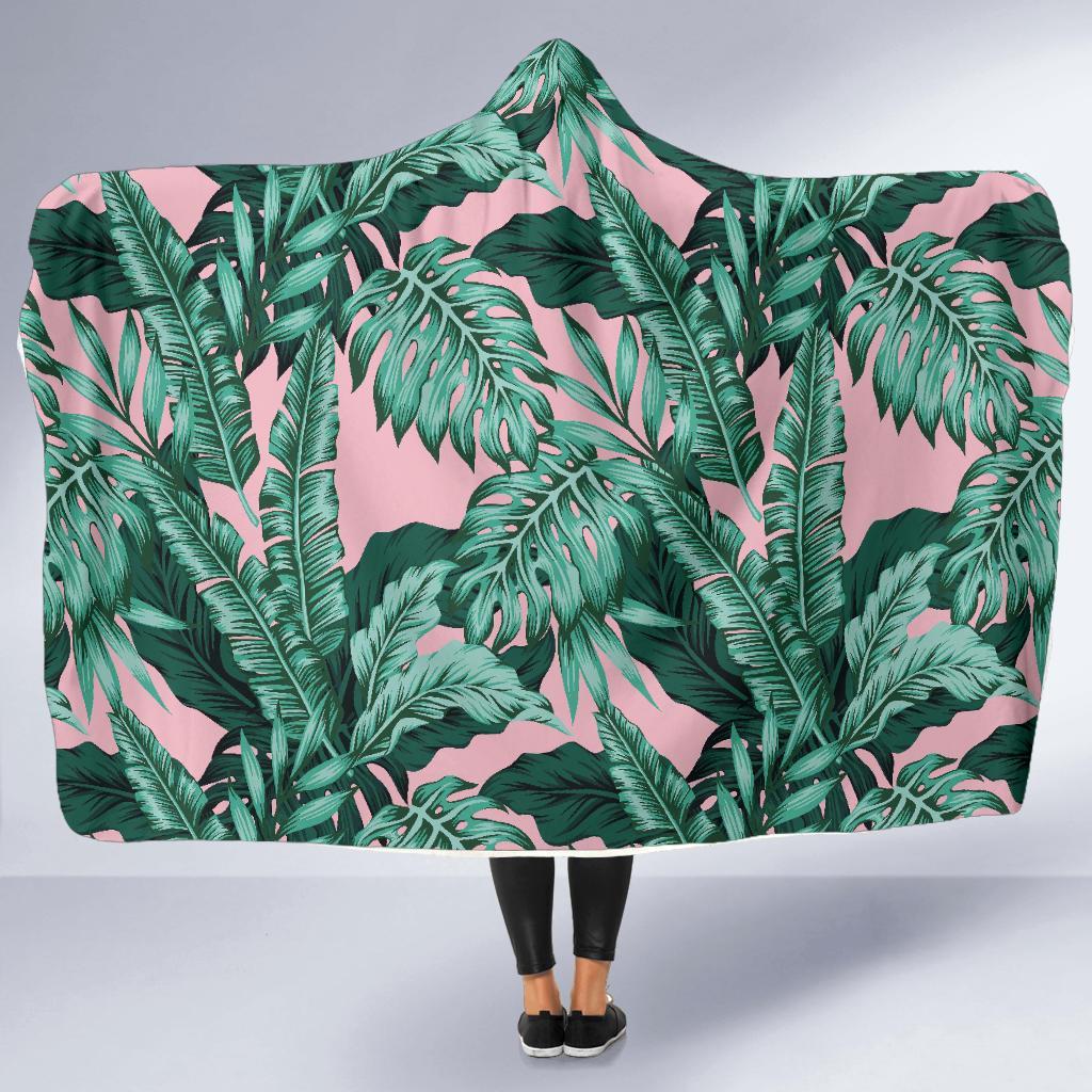 Palm Leaves Floral Tropical Hawaiian Pattern Print Hooded Blanket-grizzshop