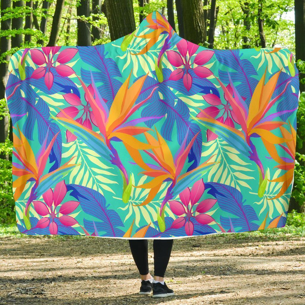 Palm Leaves Floral Tropical Hawaiian Pattern Print Hooded Blanket-grizzshop