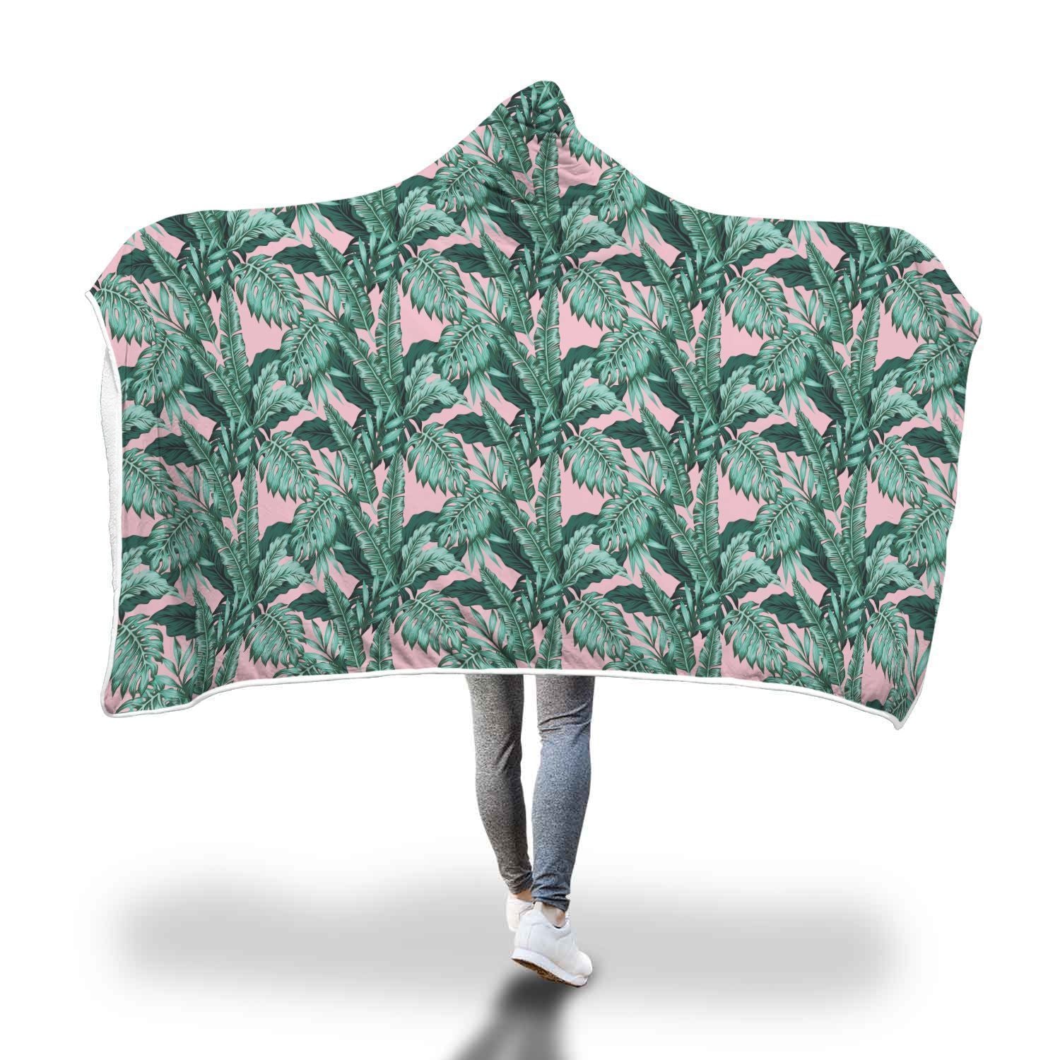 Palm Leaves Floral Tropical Hawaiian Pattern Print Hooded Blanket-grizzshop