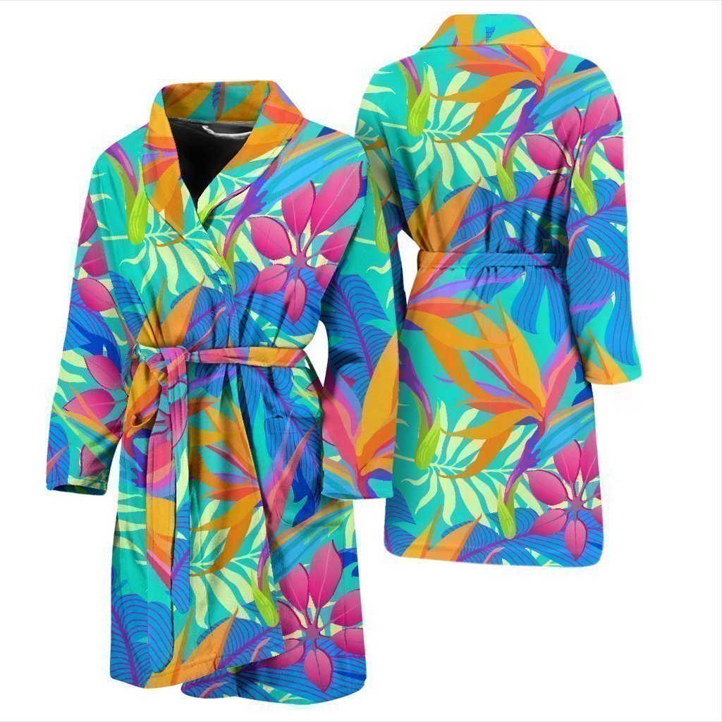 Palm Leaves Floral Tropical Hawaiian Pattern Print Men Long Robe-grizzshop