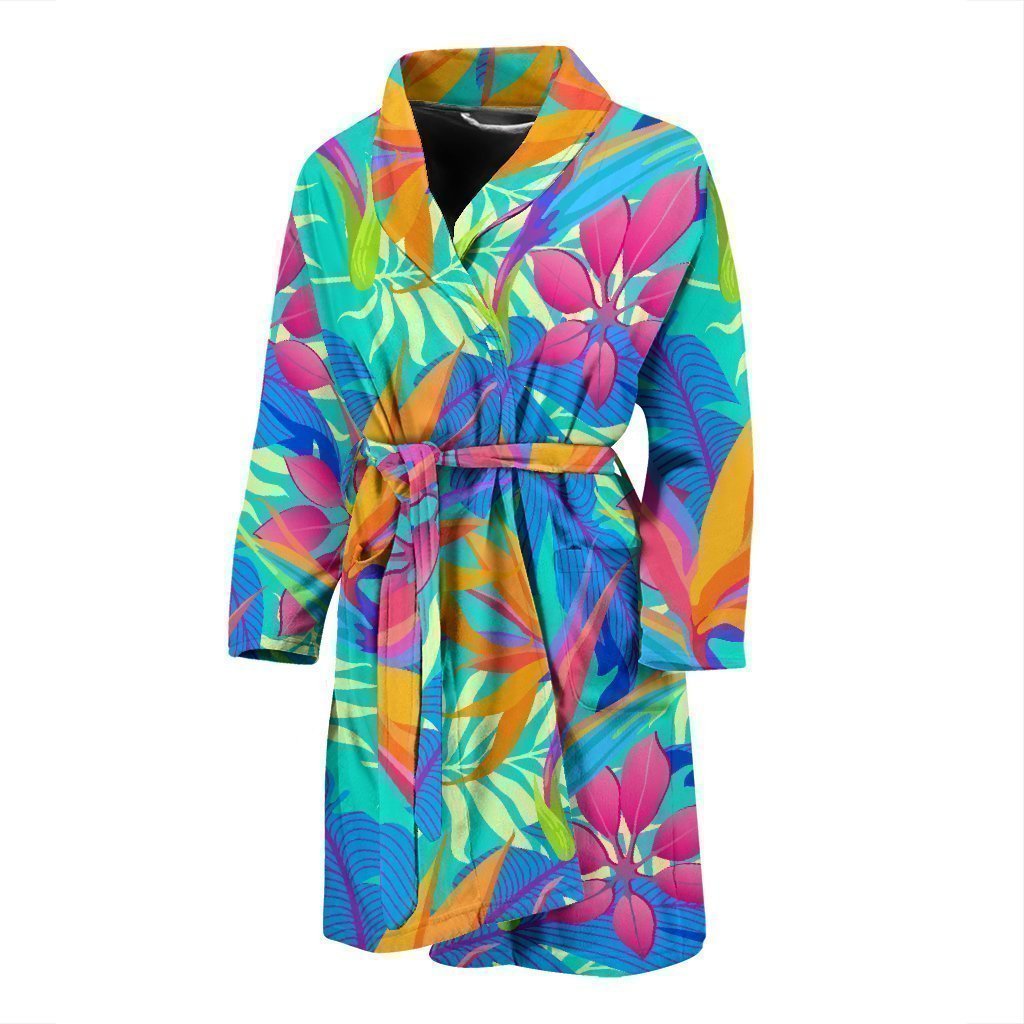 Palm Leaves Floral Tropical Hawaiian Pattern Print Men Long Robe-grizzshop