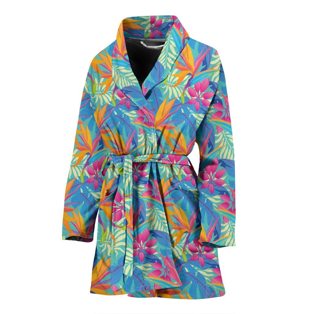 Palm Leaves Floral Tropical Hawaiian Pattern Print Women Long Robe-grizzshop