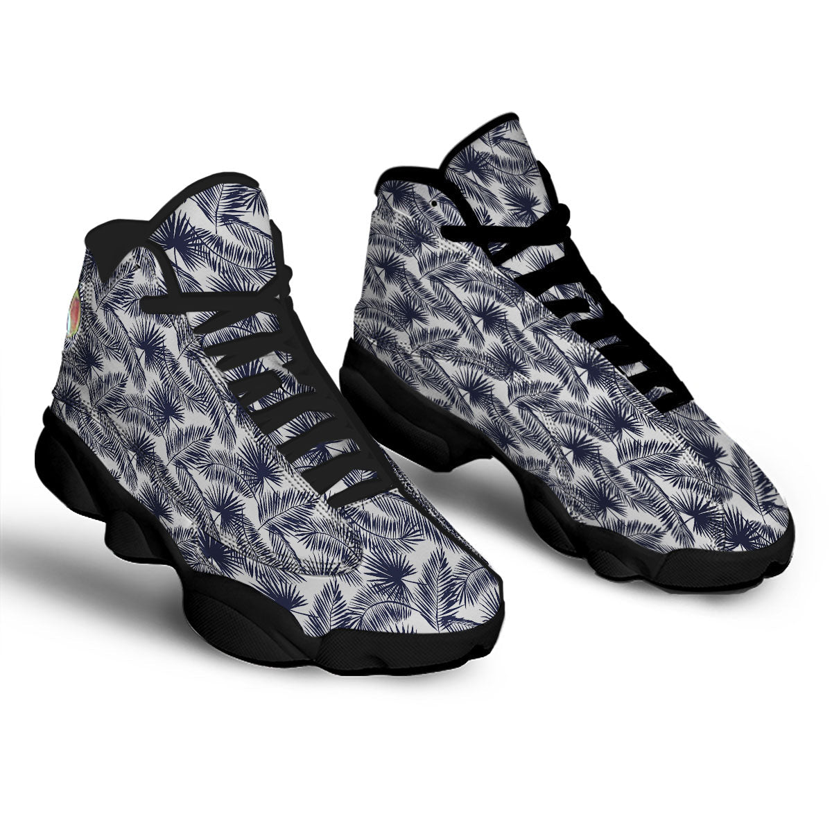 Palm Leaves White And Black Print Black Basketball Shoes-grizzshop