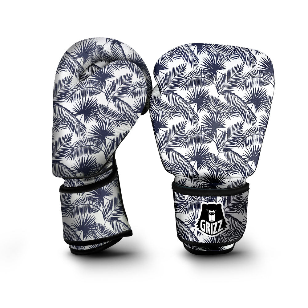 Palm Leaves White And Black Print Boxing Gloves-grizzshop