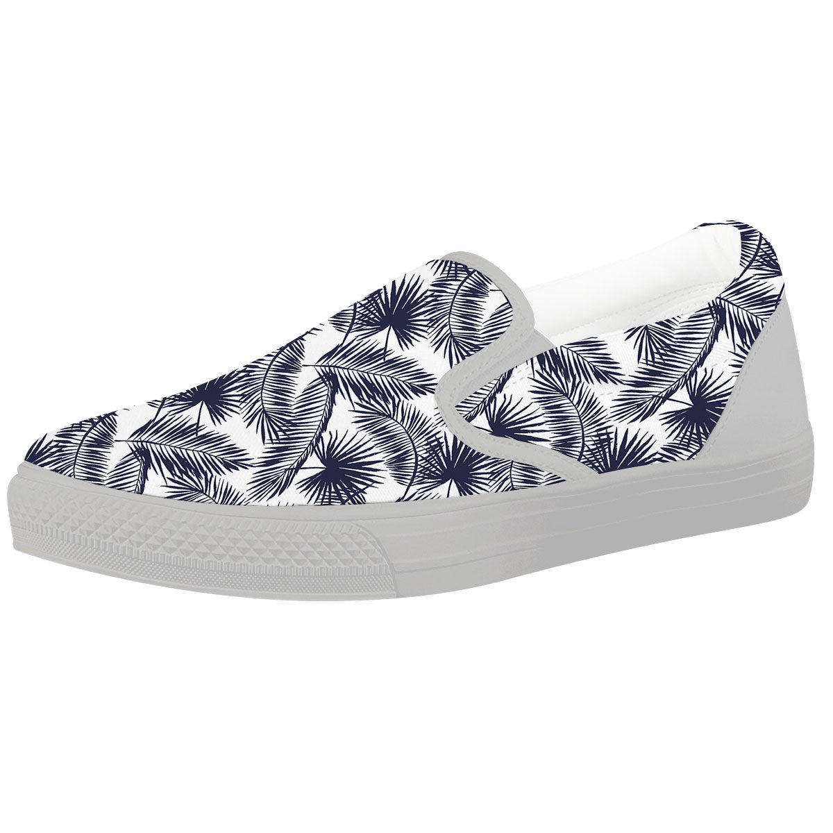 Palm Leaves White And Black Print White Slip On Shoes-grizzshop