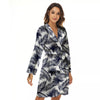 Palm Leaves White And Black Print Women's Robe-grizzshop
