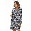 Palm Leaves White And Black Print Women's Robe-grizzshop